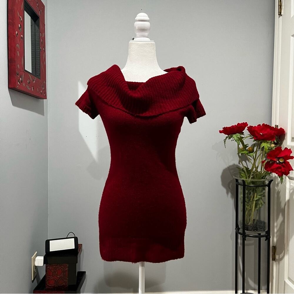 NEW Love Rocks Very Mini Tunic Cowl Neck Knit Casual Fitted Sweater Dress M NWOT